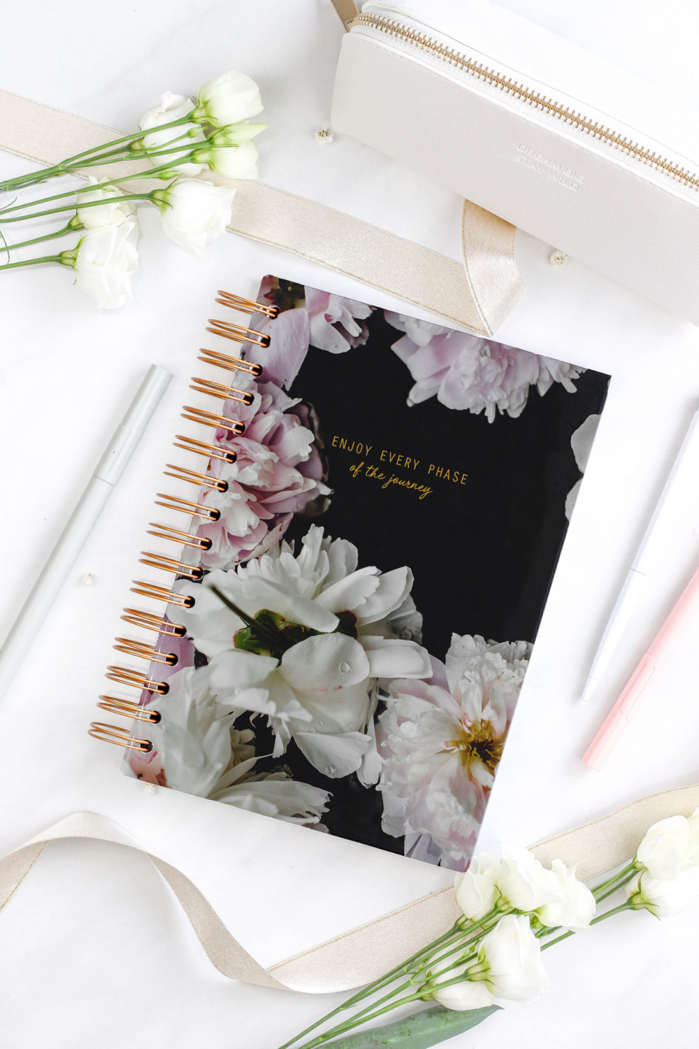 Bullet Journal / Istočkana bilježnica, tvrdi spiralni uvez - Peonies - SEIK