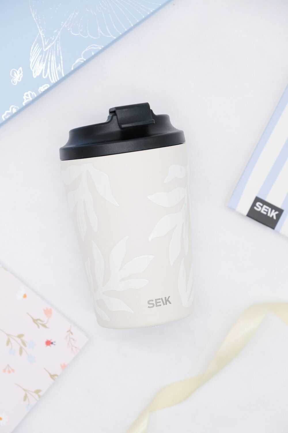 Termosica za kavu od čelika - bež listovi (350ml) - Slika 3